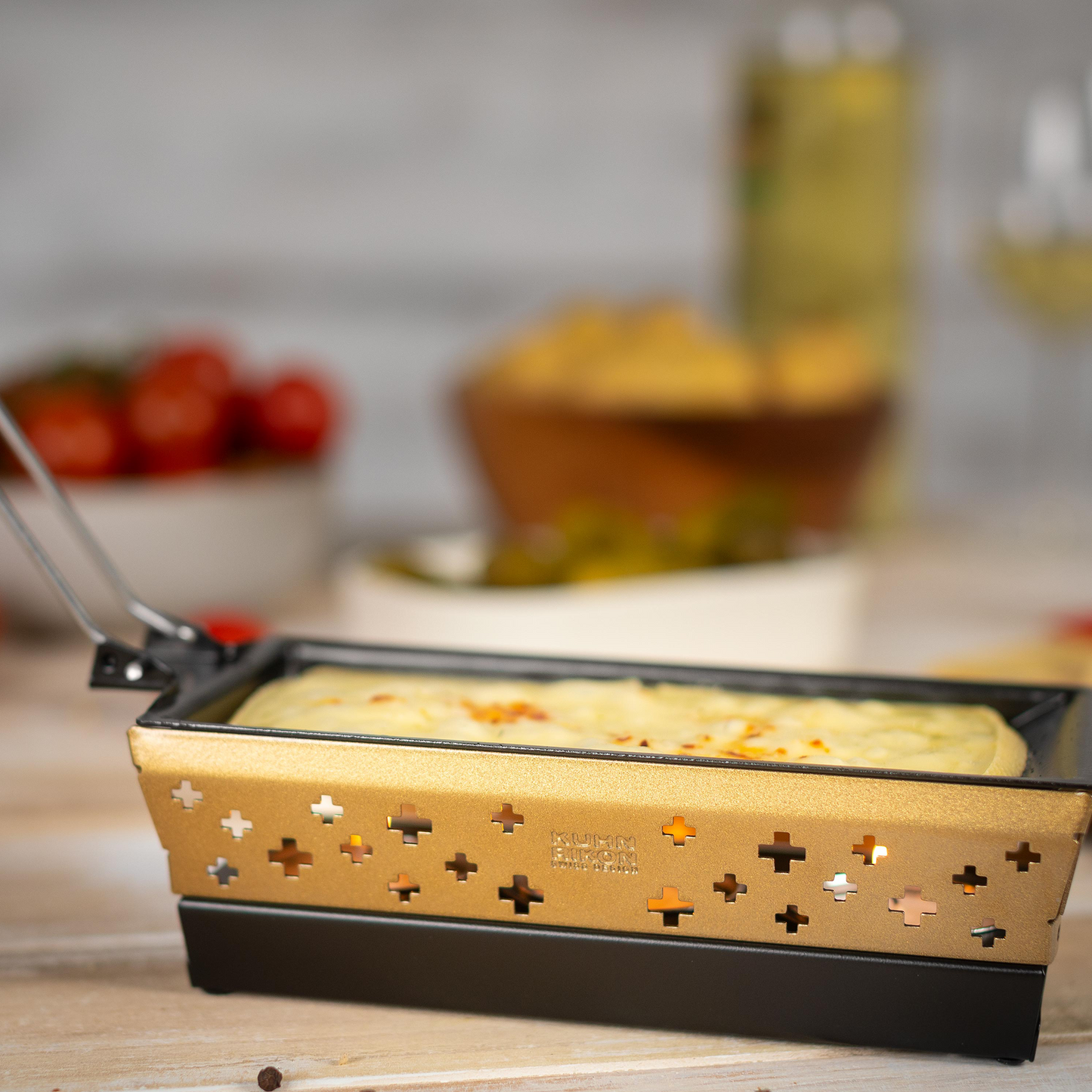 Raclette Set Mini Schweizer Kreuz gold