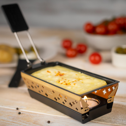 Raclette Set Mini Schweizer Kreuz gold